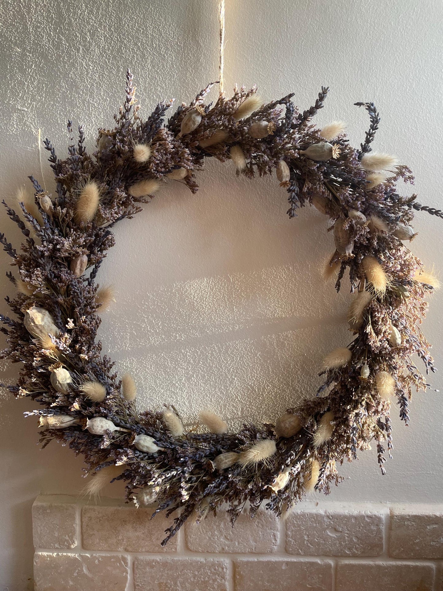 Dried Lavender Wreath, Sea Lavender, Poppy Seed Heads & Bunny's tails