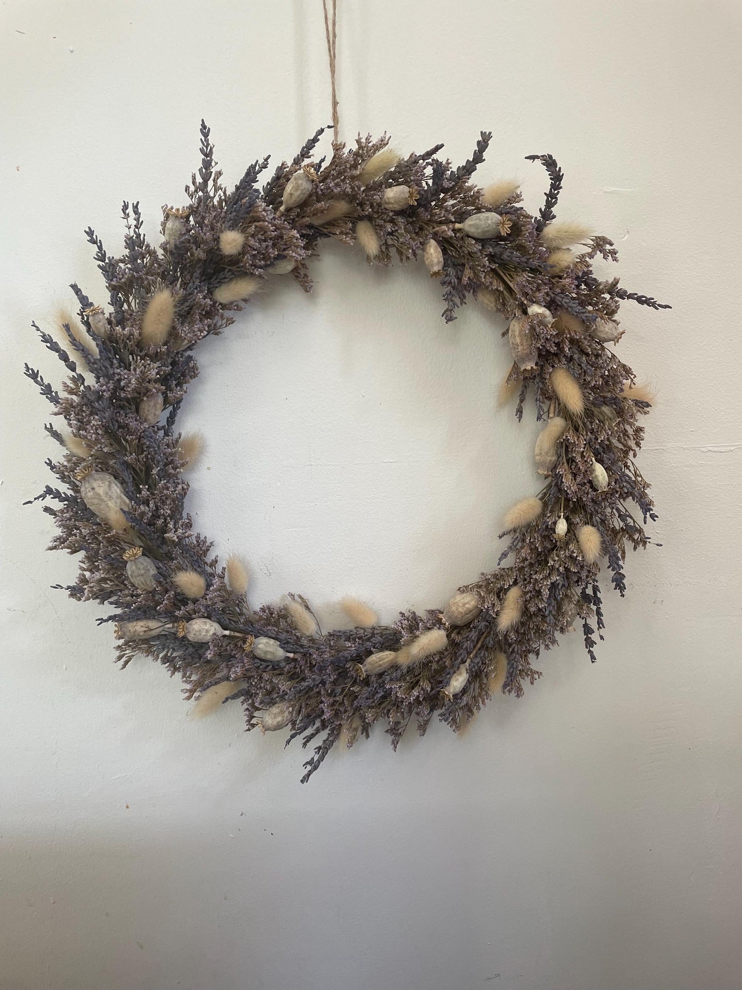 Dried Lavender Wreath, Sea Lavender, Poppy Seed Heads & Bunny's tails